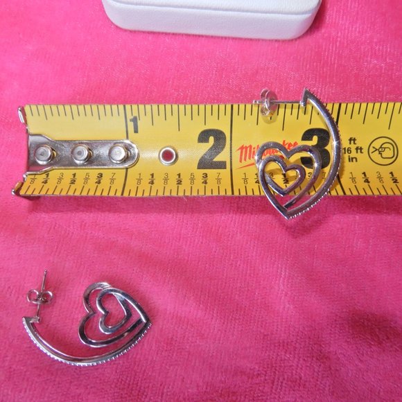 SUN 925 Sterling SILVER HEARTS DIAMONDS EARRINGS - Picture 14 of 15